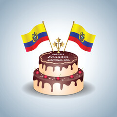 Ecuador National Day with a Cake .Vector Illustration