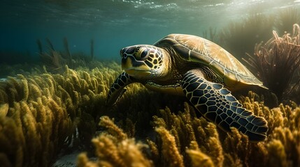 Fototapeta premium turtle swimming in the sea, gernerative ai