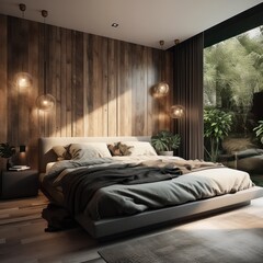 Sleek Designer Bedroom Oasis: Contemporary Design and Luxurious Elements for Ultimate Relaxation.