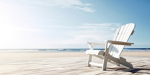 Fototapeta na wymiar sunscreen, beach chair, sunglasses on the wooden table , with generative ai