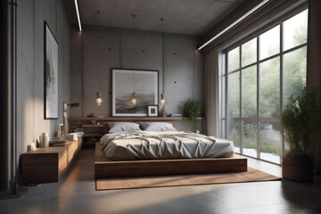 Sleek Designer Bedroom with Luxurious Accents and Modern Furniture in a Sunlit Space.