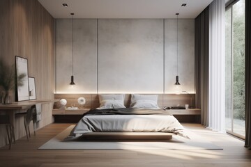 Light-Filled Bedroom Featuring Elegant Furnishings, Luxurious Textures, and Modern Design..