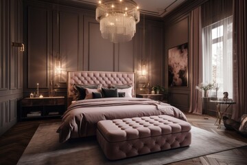 Chic 3D Rendered Bedroom with Sunlit Charm, Elegant Design Elements, and Luxurious Comfort.....