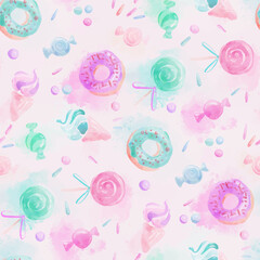Vector Watercolour Sweet Treats Seamless Pattern