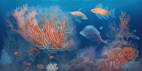 Fototapeta na wymiar Diverse underwater world of the ocean.