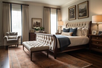 Exquisite 3D Rendered Bedroom Featuring Natural Light, Upscale Furniture, and Elegant Design Accents..