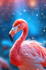 Fototapeta premium Pink Flamingo in the wild. Generative AI