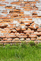 Nahaufnahme von einer alten Backsteinmauer. Verwendbar als Hintergrund oder Textur beispielsweise  für Webseiten 