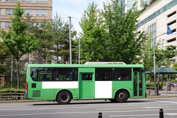 Bus on the road in Seoul, Bus billboards	