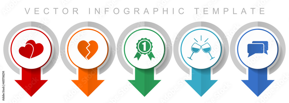 Poster Love icon set, miscellaneous pointer icons such as heart, badge, toast and chat for webdesign and mobile applications, modern design infographic vector template