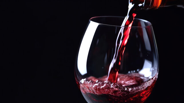 Pour wine in a glass, close up. Generative ai