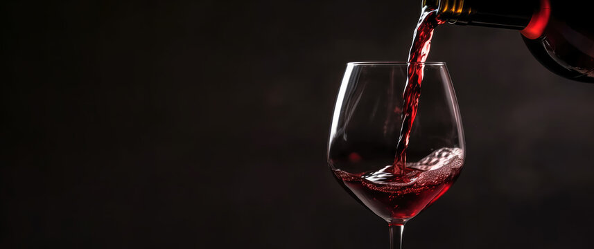 Pour red wine on black background. Background for presentation, brochure, booklet, poster, banner. Generative ai