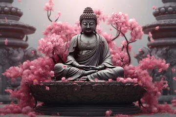 Fototapeten Buddha statue meditating on lotus lily flower © Exotic Escape