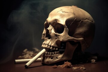 Death cigarette, human skull and cigarette
