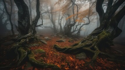 Mystical Whispers: The Enigmatic Realm of Twisted Trees and Autumn Magic 1. Generative AI
