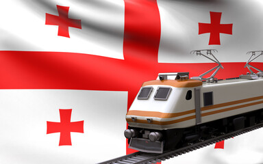 Georgia country national flag with speed trains railroad locomotive tourist traveling path international journey infrastructure concept 3d rendering image