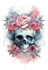 Skull and roses on a transparent background with Generative AI