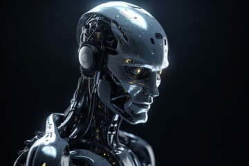 Portrait of male robot face, Artificial intelligence concept. Generative AI