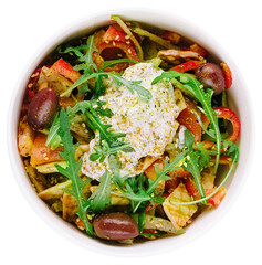 Salad of fresh farm vegetables top view