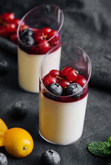 dessert panna cotta with fresh berries