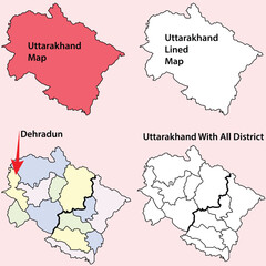 uttarakhand  vector,  uttarakhand  map vector of india, uttarakhand  line map, uttarakhand  with city map,uttarakhand contour