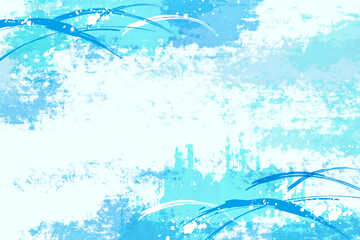 水彩風　水色　和風柄
