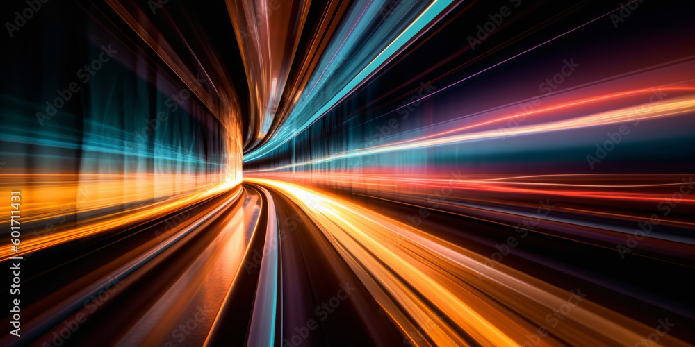 Wall mural abstract long exposure dynamic speed light trails background. generative ai