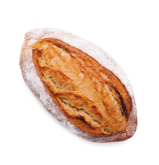 Whole oval loaf of wheat unleavened bread on a white background