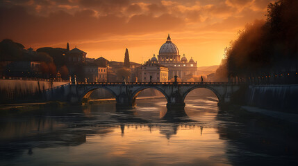 Basilica di city della Salute, sunset over the Rome in Italy