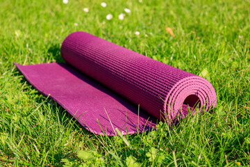 Pink Yoga Mat on Green Grass during Summer