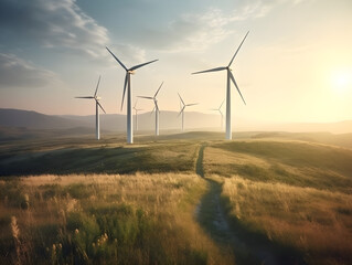 Obraz premium wind turbines in the sunset