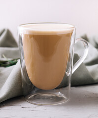Almond milk latte in a glass