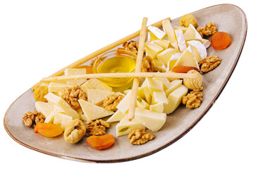 cheese plate with walnuts and honey