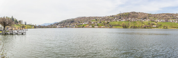 Fototapeta na wymiar View from Baselga di Pine on Lake Serraia, Trentino Alto Adige, Italy