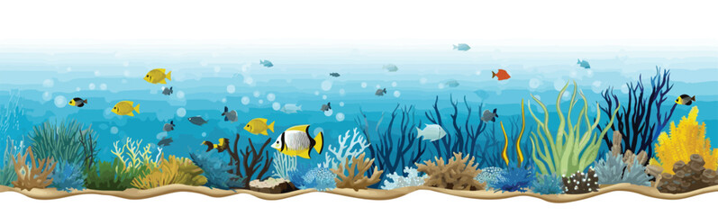 Vector illustration of undersea wide view