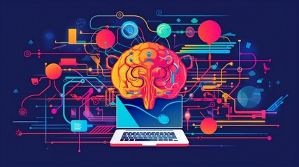 The human brain and computer are illustrated.  GENERATE AI