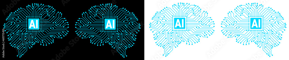 Poster artificial intelligence concept. brain human with artificial intelligence symbol transparent backgro