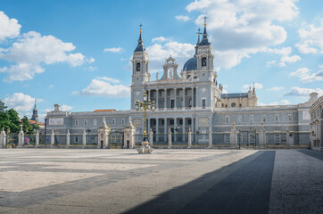 Almudena Cathedral at Plaza de la Armeria (Armory Square) - Madrid, Spain