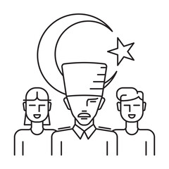 Mustafa Kemal or Ataturk with Turks young people illustration. Vector