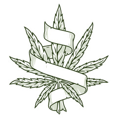 Cannabis plant detailed sticker monochrome