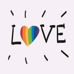 Love is love. Love always wins. Vector illustration of the Pride parade. LGBT community