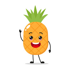 Single Standing Pineapple Fruit Say Hallo With Hand Vector Illustration