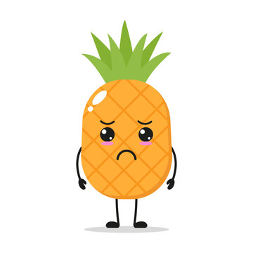 Single Standing Sad Pineapple Fruit Vector Illustration