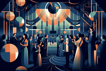 Night party, geometric art deco style, modern art