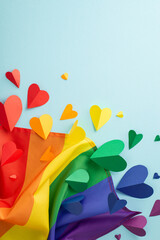 The LGBTQ parade concept portrayed through an arrangement of symbolic accessories in top view...