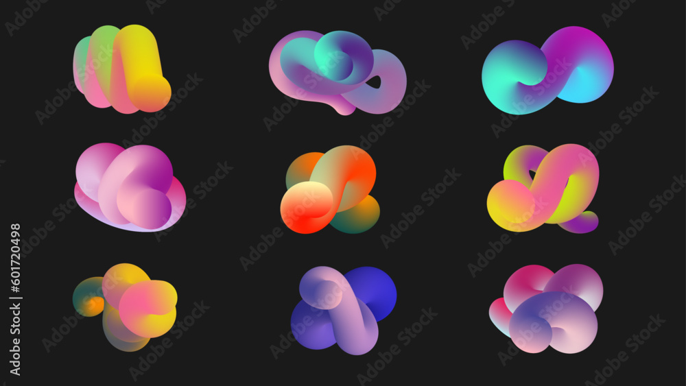 Poster 9 abstract gradient wavy shapes. blending waves.