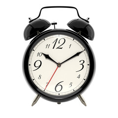 Alarm clock, vintage style black color clock with black hands.
