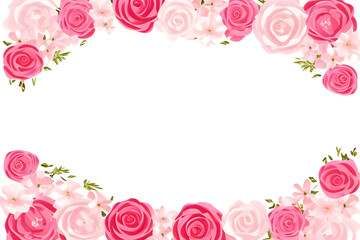 Fototapeta na wymiar Pink roses frame on white background. Generative AI