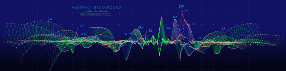 Abstract background contain wireframe graph with data and dots dark blue. Big Data. Technology polygonal concept in web virtual space. Banner for business, science and technology data analytics.