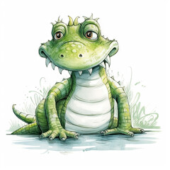 Alligator crocodile illustration, watercolor style drawing, , isolated on white background (generative ai)